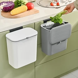 Cubo de basura colgante con adhesivo, cesta de basura de reciclaje de cocina de gran capacidad, cubo de basura montado en la pared del baño con tapa