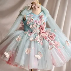 Customized Cute Colorful Flower Girl Dresses for Wedding 3D Butterfly Floral Girls Pageant Birthday Gown First Communion Dress
