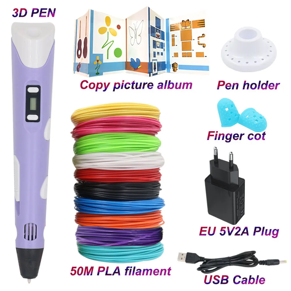 3D Pen For Children Drawing Printing Pen with LCD Screen Power Adapter 50M PLA Filament Toy for Kids Christmas Birthday DIY Gift