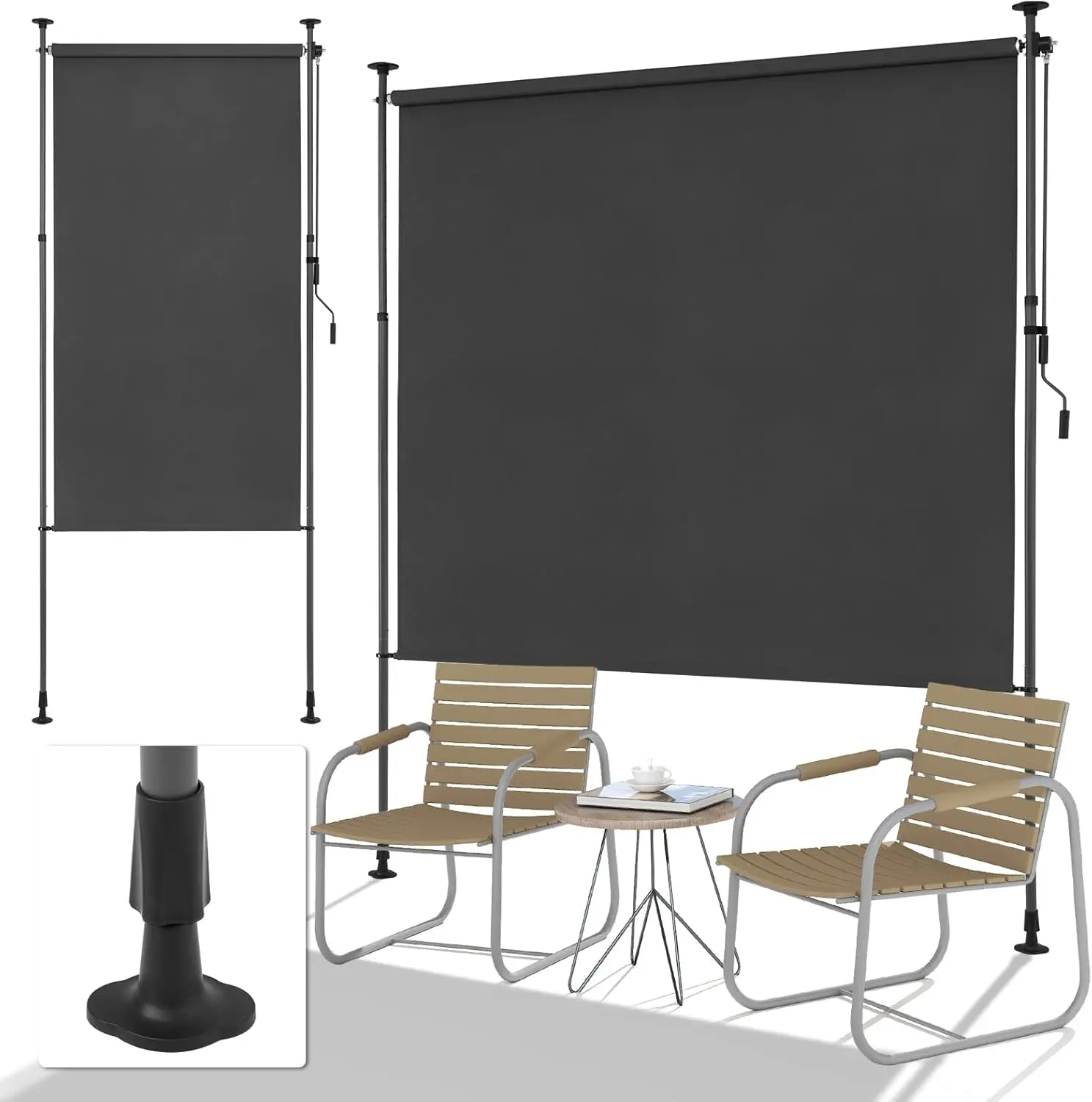 Auvent vertical extérieur sans perçage, store à enroulement pour balcon avec manivelle, écran d'intimité, protection contre le soleil et le vent