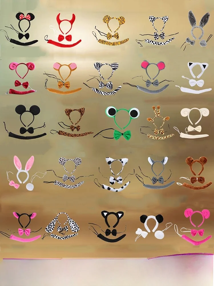 Adorable Animal Three-Piece Set Children's Day Rabbit Ears Tail Props Cute Headband Costumes for Nursery Performance