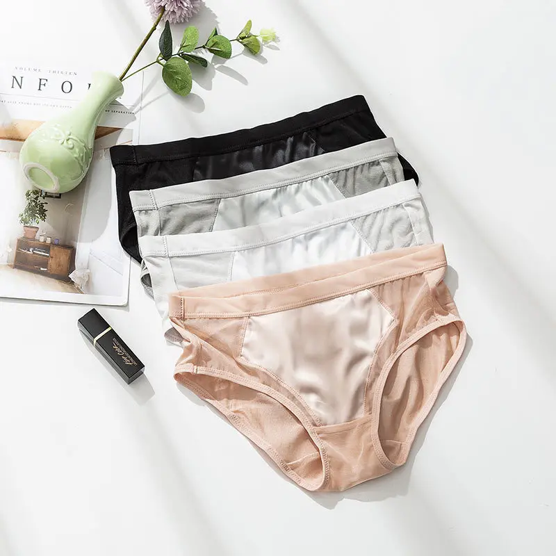 

3 Pairs/lot 100% Silk Women Sexy Brief Panties Underwear Lingerie S M L XL Silky