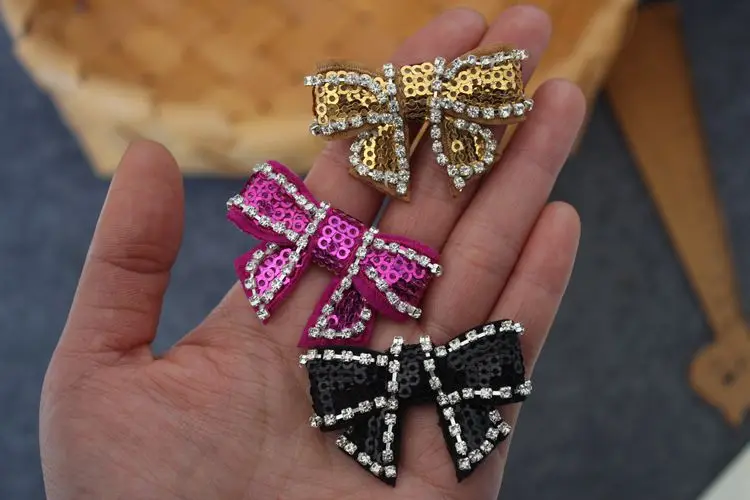 3 sztuka cekiny Rhinestone Bow łatka na odzież dekoracyjna aplikacja broszka biżuteria akcesoria do włosów kapelusze torby buty łatka — zdjęcie 4