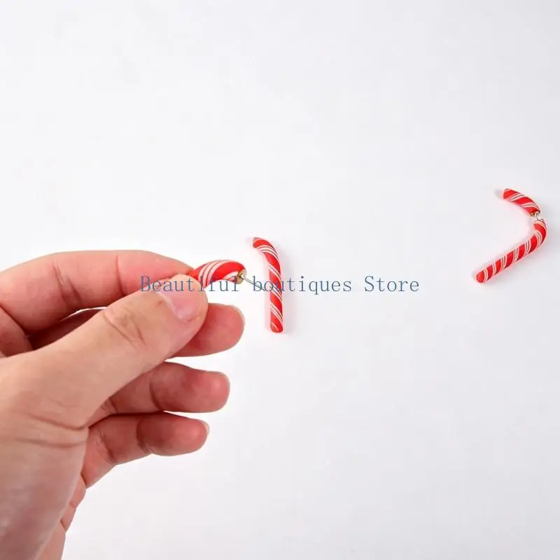U4LF One Pair of Candy Cane Stud Earrings for Christmas, Striped Plastic Design with Integrated Post Bases for Holiday Outfits
