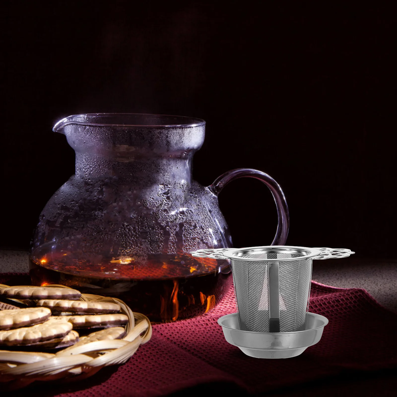 

1Set Stainless Steel Tea Infuser Fine Mesh Filter for Loose Leaf Tea Elegant Design Easy Cleaning Home Accessory