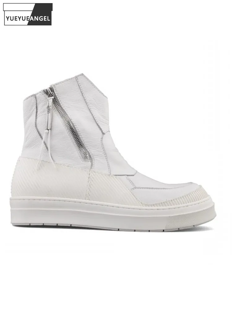 Handmade Men Autumn Winter Fashion Zipper High Top Comfortable Patchwork Genuine Leather Thick Platform Skateboard Shoes Boots