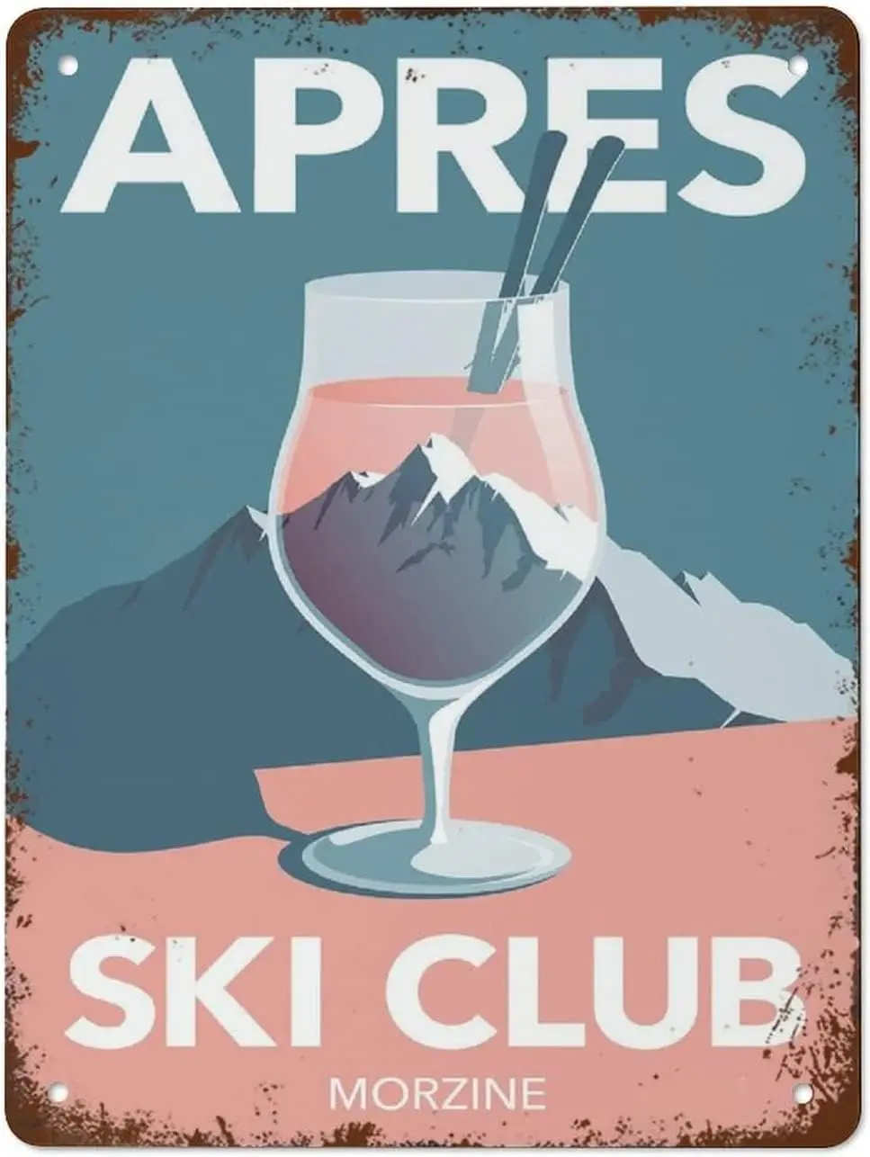 1p,Apres Ski Club Tin Signs Wall Art Decor Home Decor Vintage Home Decor Metal Signs for Home Bathroom Restaurants Kitchen Garde