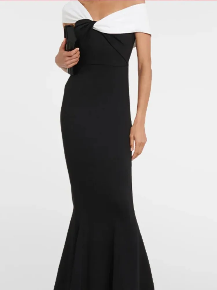 

Вязаное платье с открытыми плечами в тон для джазовых танцев | Асимметричный облегающий сценический костюм с неровным подолом, дизайнерская одежда 2025 г.