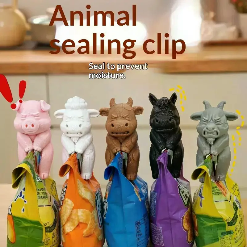 3D Printed 1/5pcs Set Farm Animal Bag Clip Funny Pet Lightweight And Durable Plastic Food Bag Sealing Clips