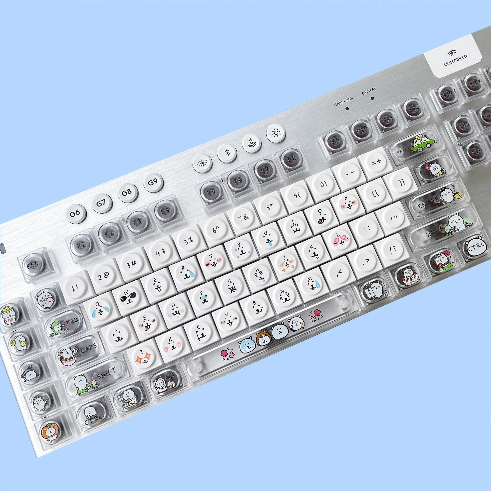 Self Deprecating Bear Keycaps for MX Mechanical Keyboard Custom,Low Profile,G915X,Cute White Bear Kawaii PBT Key Caps