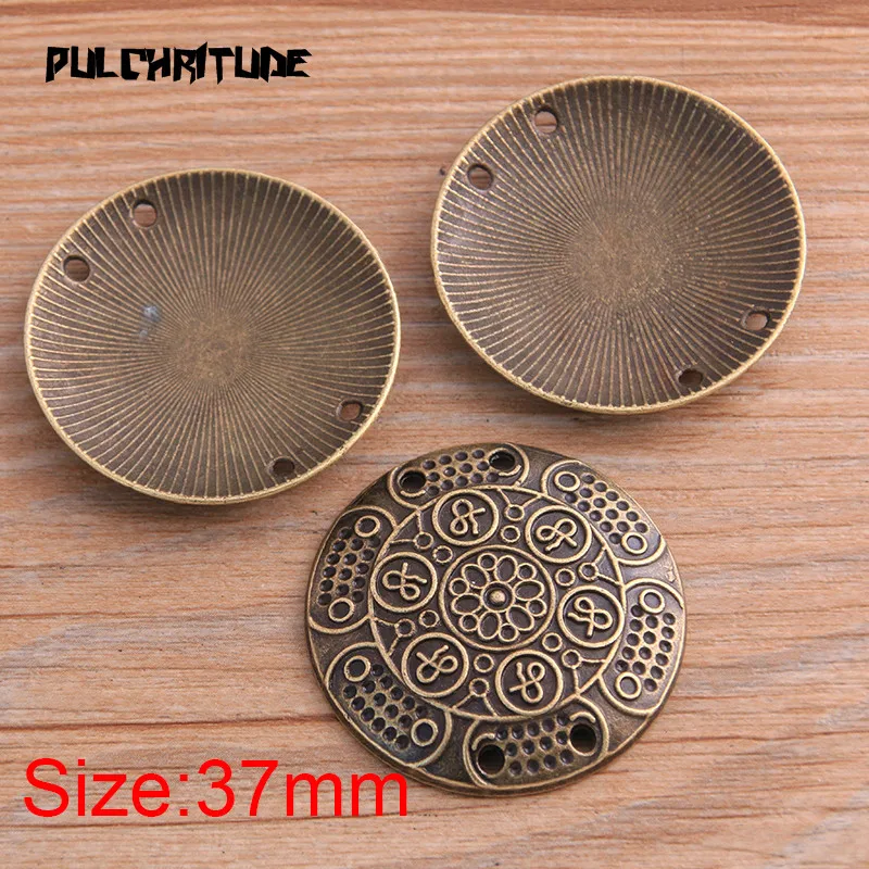 2pcs 37mm Two Color Flower Round Charms Connector Jewelry Making DIY Handmade Craft DIY