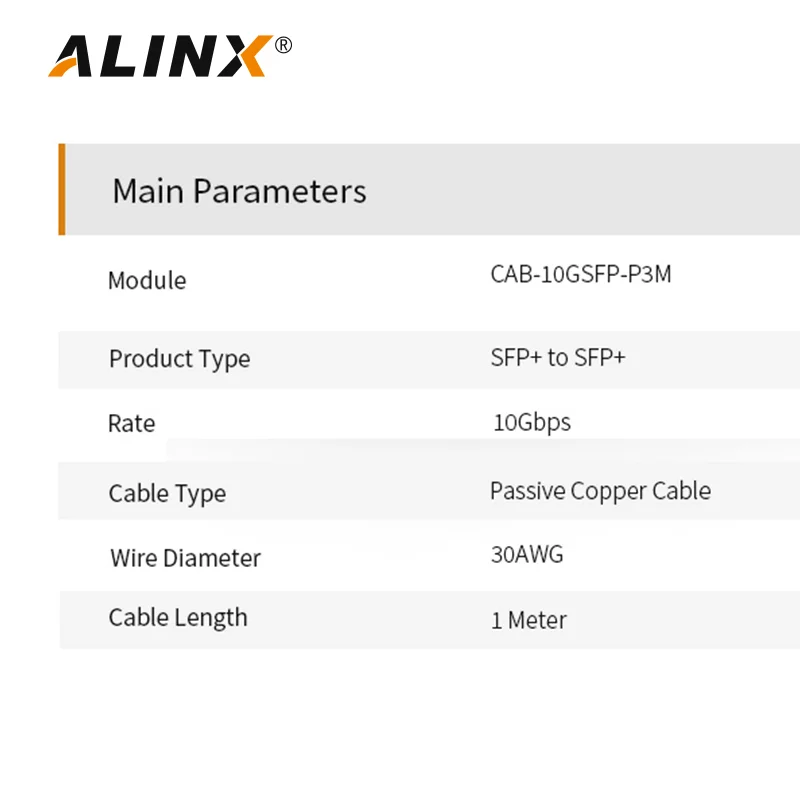 ALINX SFP Cable:10 Gigabit SFP+DAC High-Speed Copper Cable 1 Meter