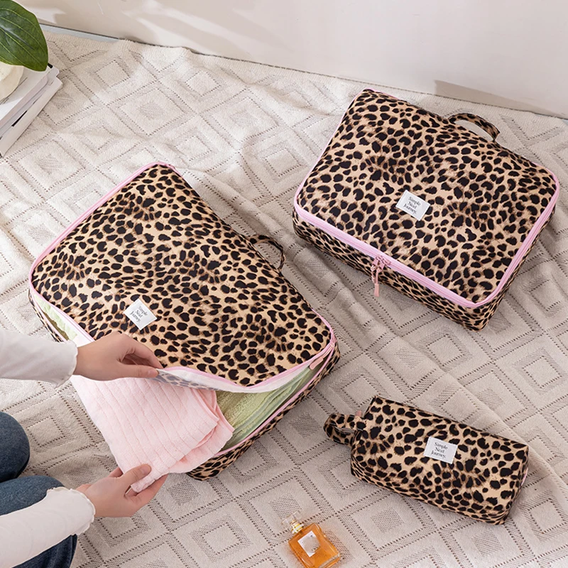 Leopard Makeup Bag Toiletry Clothing Travel Organizer Large Capacity Waterproof Portable for Women Business Trip Luggage