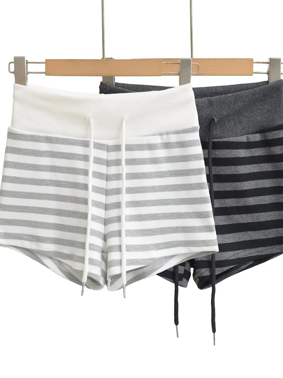 Retro American Women's High Waist Patchwork Stripe Sports Casual Shorts Trendy Hot Pants Soft Cotton Blend Elastic Waist