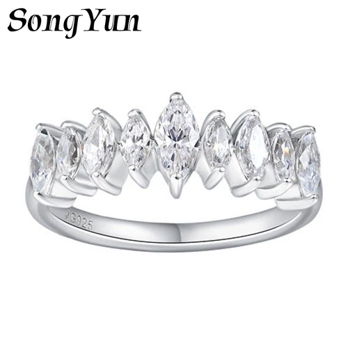 SONGYUN High Carbon Gemstones Jewelry High‑end Marquise‑cut Eternity Ring, Niche Solid‑silver Lab‑created Sparkling Pear‑shaped