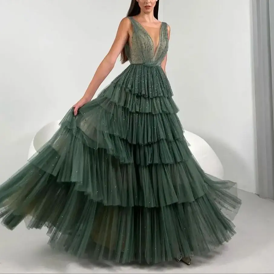 

Elegant Princess Prom Dresses with Pleats Party Dress Tulle Evening Gowns vestido de noche elegante mujer vestidos de fiesta New