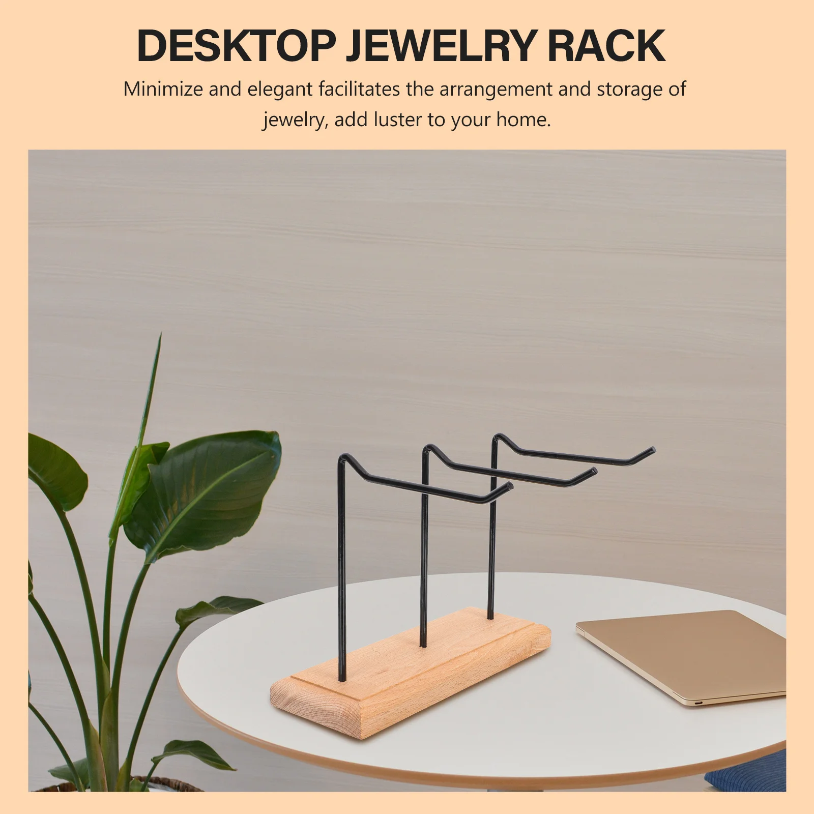 Estante de joyería de hierro con Base de madera, estante de joyería de escritorio de diseño minimalista clásico para tocador del hogar, soporte para collar y pendientes