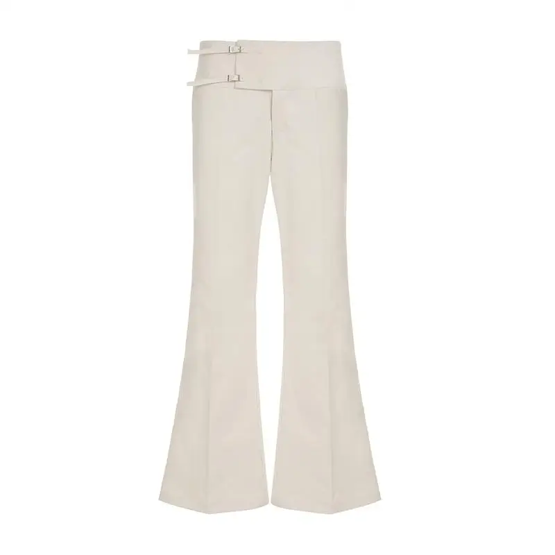 Pantaloni vintage Y2K coreani streetwear donna pantaloni beige larghi dritti a vita bassa bottoni pantaloni casual da donna basic anni 2000