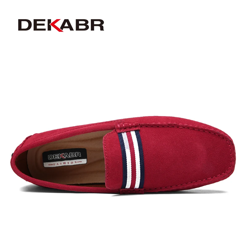 DEKABR Loafers Men New Design Suede Loafers Genuine Leather Slip on Moccasins Men Comfy Red Moccasin Driving Loafers for Men