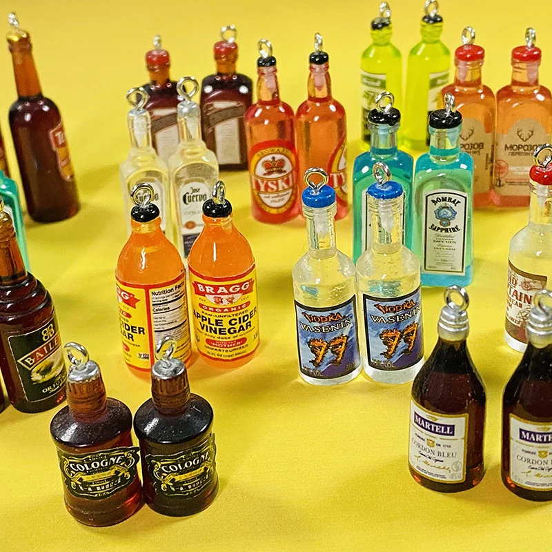 50pcs Wholesale Beer Bottle Resin Charms Bulk Lots Style Drink Pendant Accessory Diy For Earring Keychians Jewelry Making