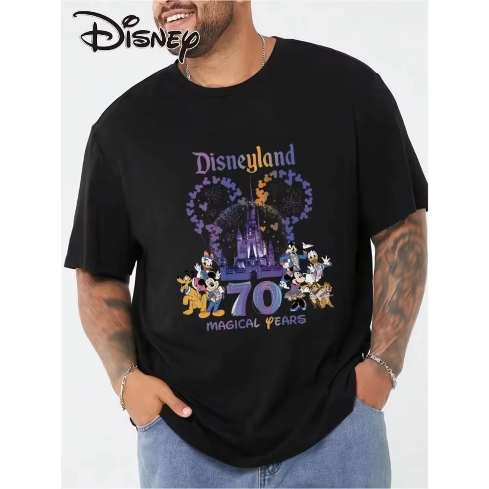 

Летняя хлопковая футболка с круглым вырезом и короткими рукавами Disney Mickey в честь 70-летия Диснейленда, свободная футболка для мужчин и женщин