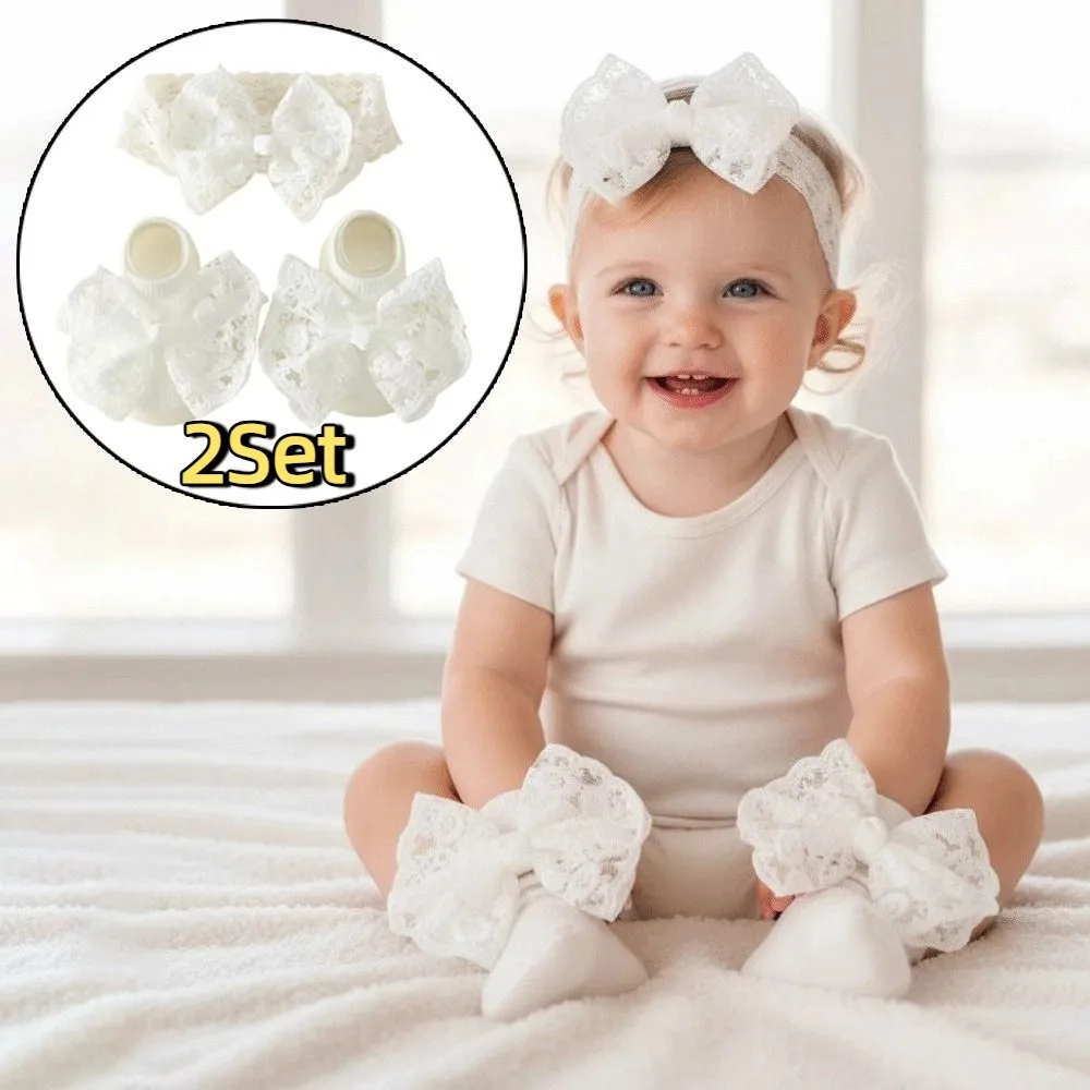 

2 комплекта детских носков с кружевным бантом, мягкие милые головные уборы принцессы для младенцев, дышащие детские носки в корейском стиле, От 0 до 12 месяцев