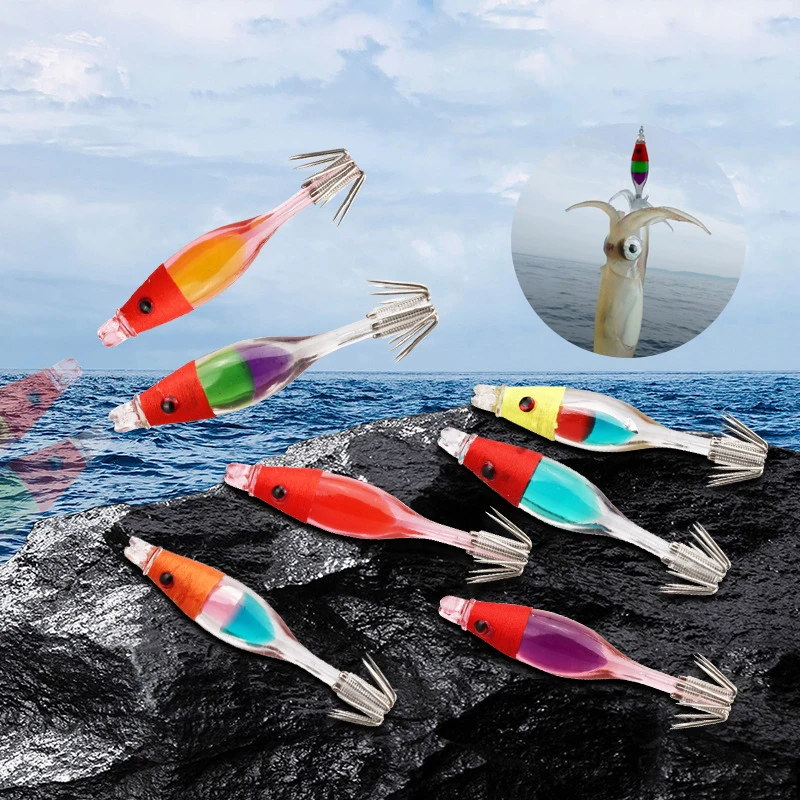 1PC/2PCS UV Soffiare Tubo Calamari Gancio 5cm2.5g Galleggiante Calamari Jig Legato A Mano Esca Artificiale Polpo Seppie Mare richiamo di pesca