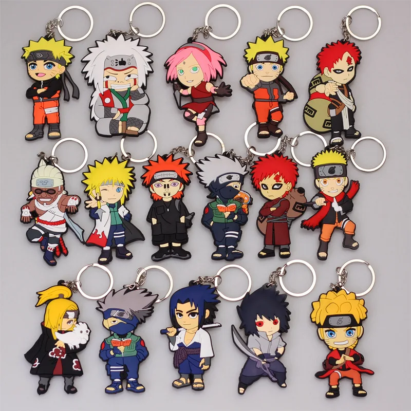 Naruto Figure Cartoon Keychain Bandai Naruto Sasuke Cartoon Character Ornament Key Bag Kakashi Uchiha Zebra Car Keyring for Gift