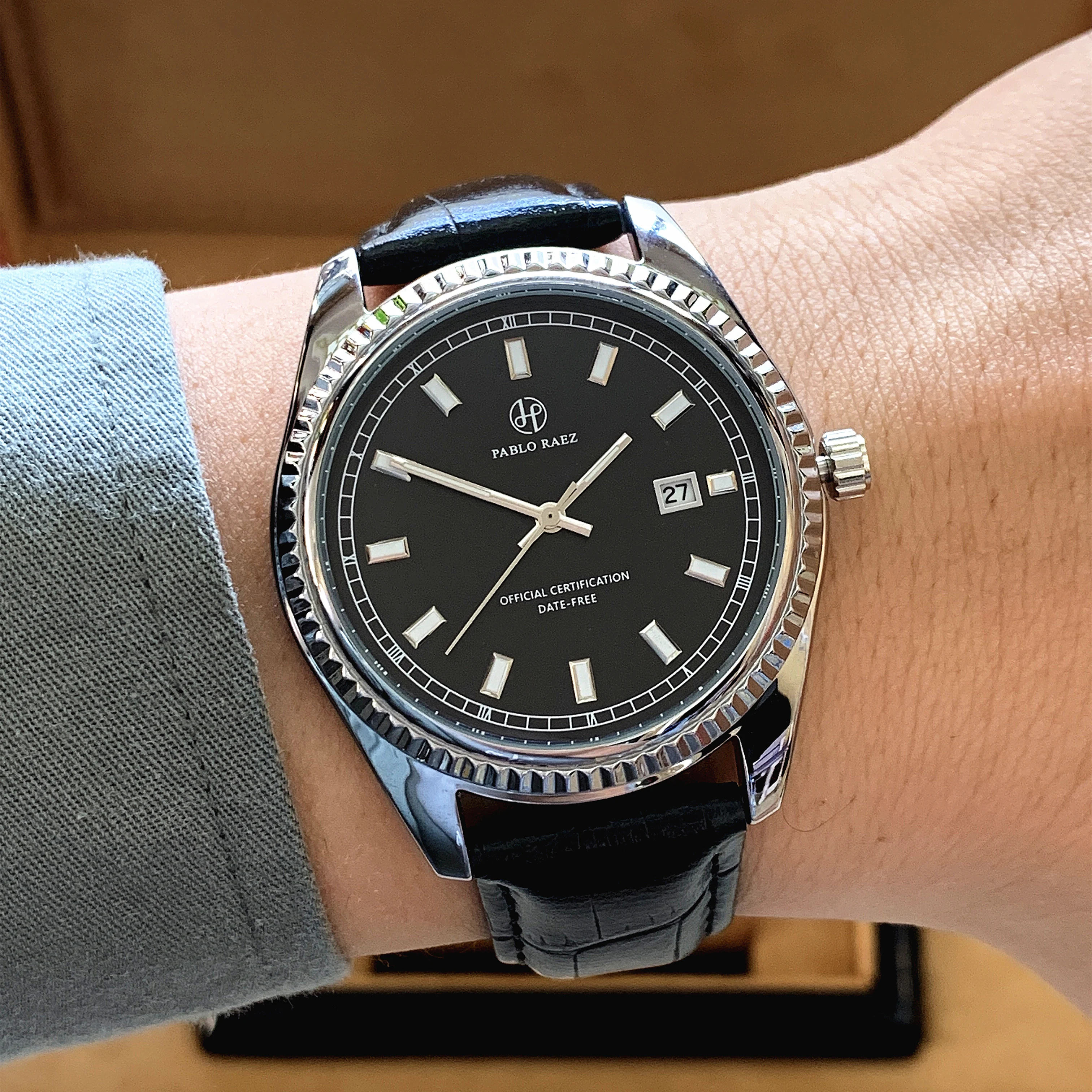 Women’s Pablo Raez Black Leather Watch with Silver Case Pablo Raez Men Women Couple Quartz Watch Rectangle Square  main image 2