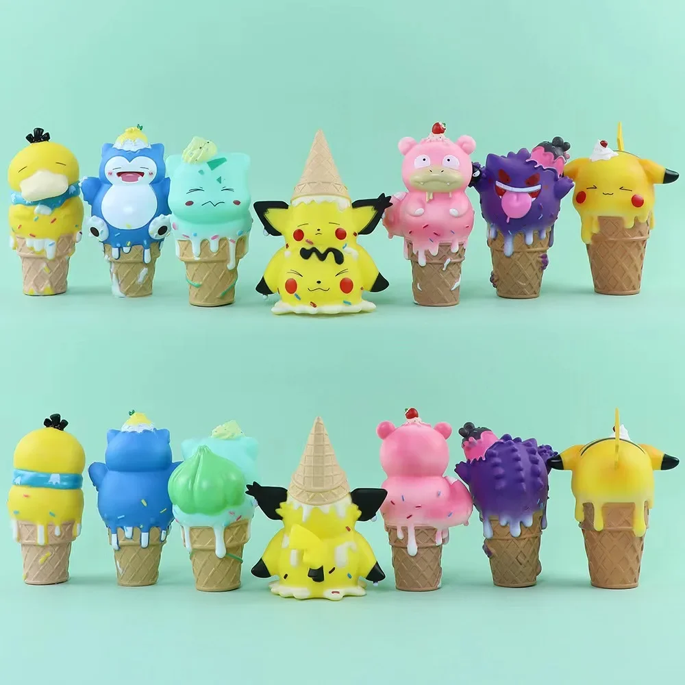 Figura decorativa de Pokémon, Serie de helados, Pikachu, Psyduck, Bulbasaur, Snorlax