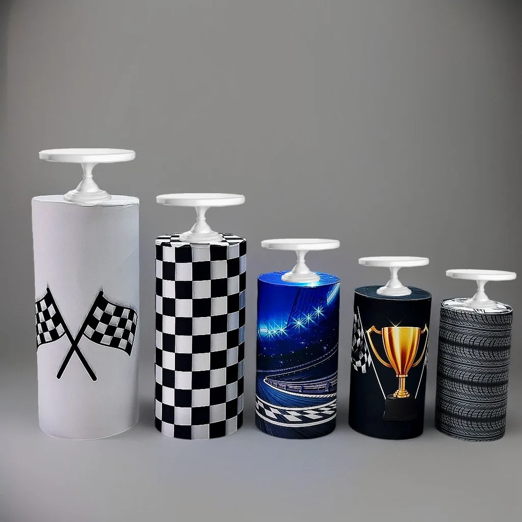 1 مجموعة (5 قطعة) اسطوانة يغطي سباق السيارات موضوع بسط غطاء الركيزة لحفلة عيد ميلاد الطفل دش مفرش المائدة ديكور الدعامة