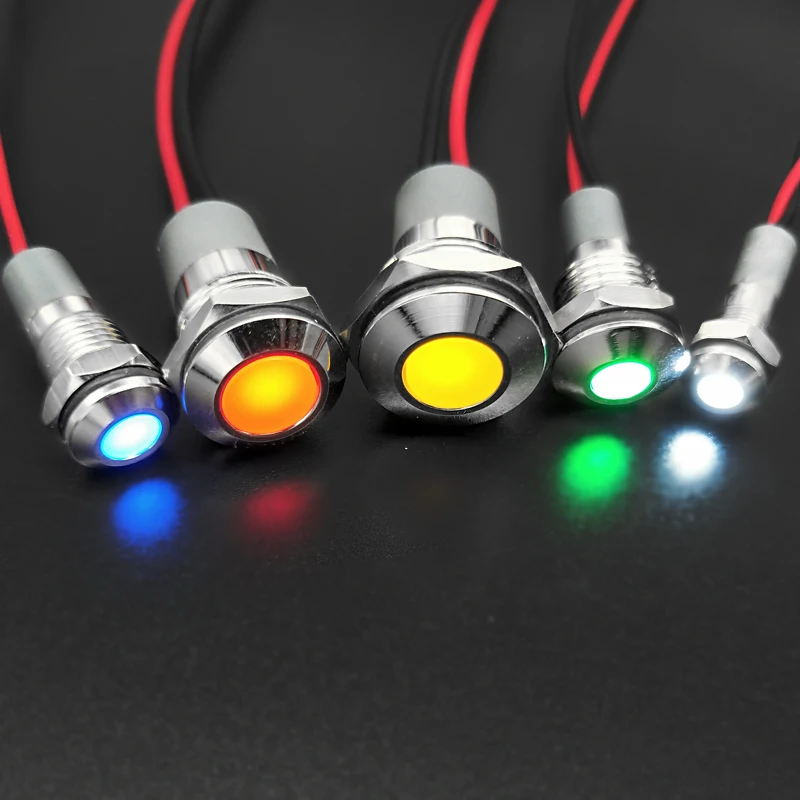 6mm 8mm 10mm 12mm 14mm 16mm Waterproof IP67 Metal LED Warning Indicator Light Signal Lamp Pilot Wire 3V 5V 12V 24V 220V