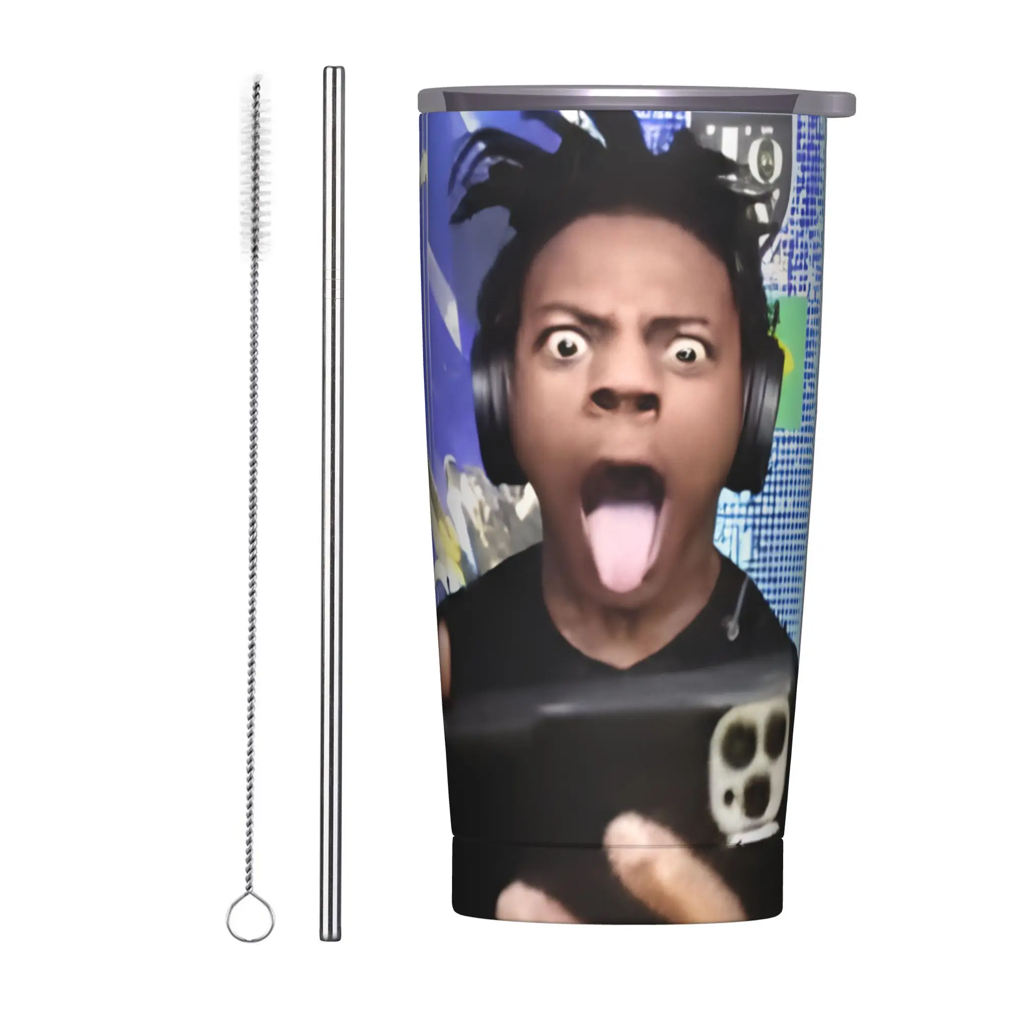IShowSpeed Funny YouTuber Insulated Tumbler with Straws  Stainless Steel Thermal Mug Double Wall Hot Cold Drinks Cups, 20oz