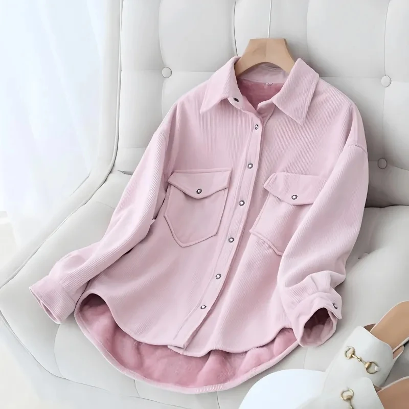 Autumn And Winter New Plus Velvet Padded Soft Corduroy Shirt Women\'s Casual Korean Version Of The Bottoming Loose Warm Shirt Top