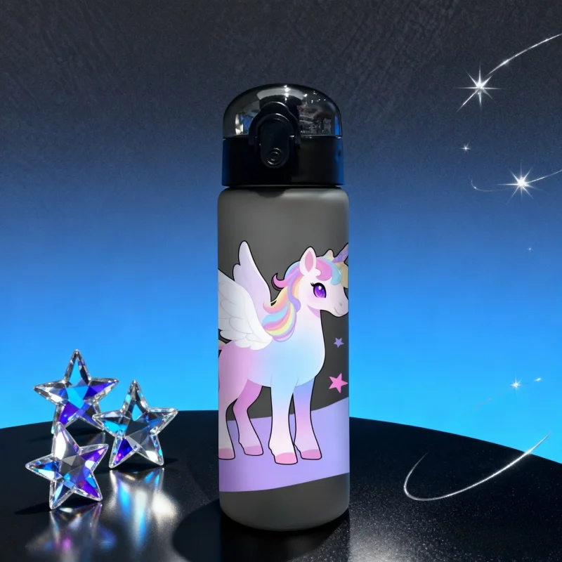 Taza de agua con patrones de unicornio impresa en 3D de 780ml con botella de agua manual para exteriores, sin PVC, a prueba de fugas, acabado mate resistente a la decoloración