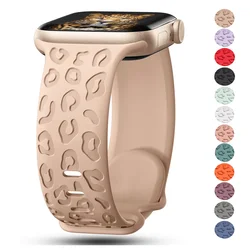 Engraved Strap For Apple Watch Band ultra 2 49mm 45mm 44mm 42-41mm 40mm Silicone Leopard bracelet Iwatch Series 9 8 7 se 3 6 5 4