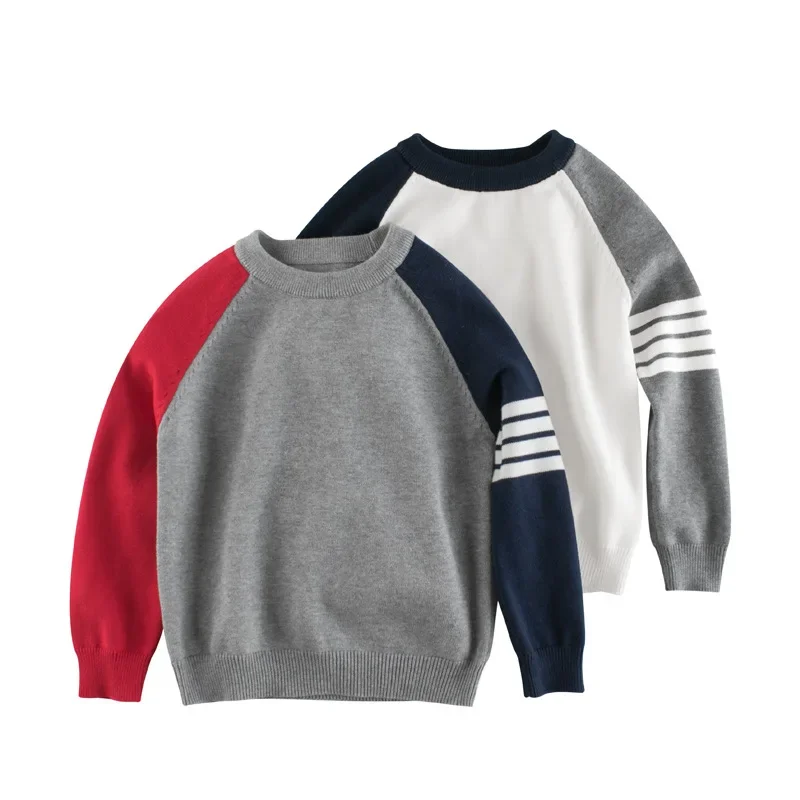 2024 kids clothes New autumn clothing for children's clothing, boys' round neck color blocked sweater children's knitted sweater