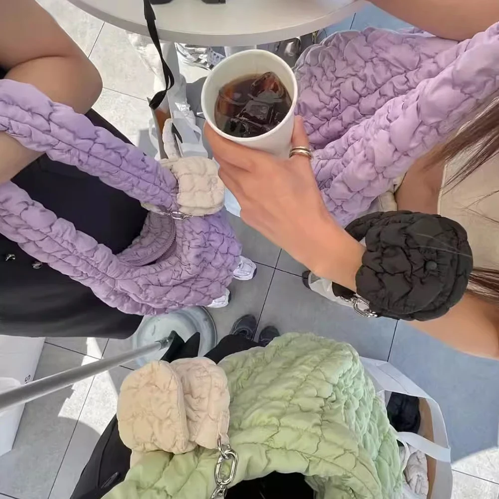 حقيبة كتف نسائية مبطنة بلون سادة من القطن محفظة صغيرة مطوي بمقبض علوي حقيبة رفرف لتاريخ التسوق #2