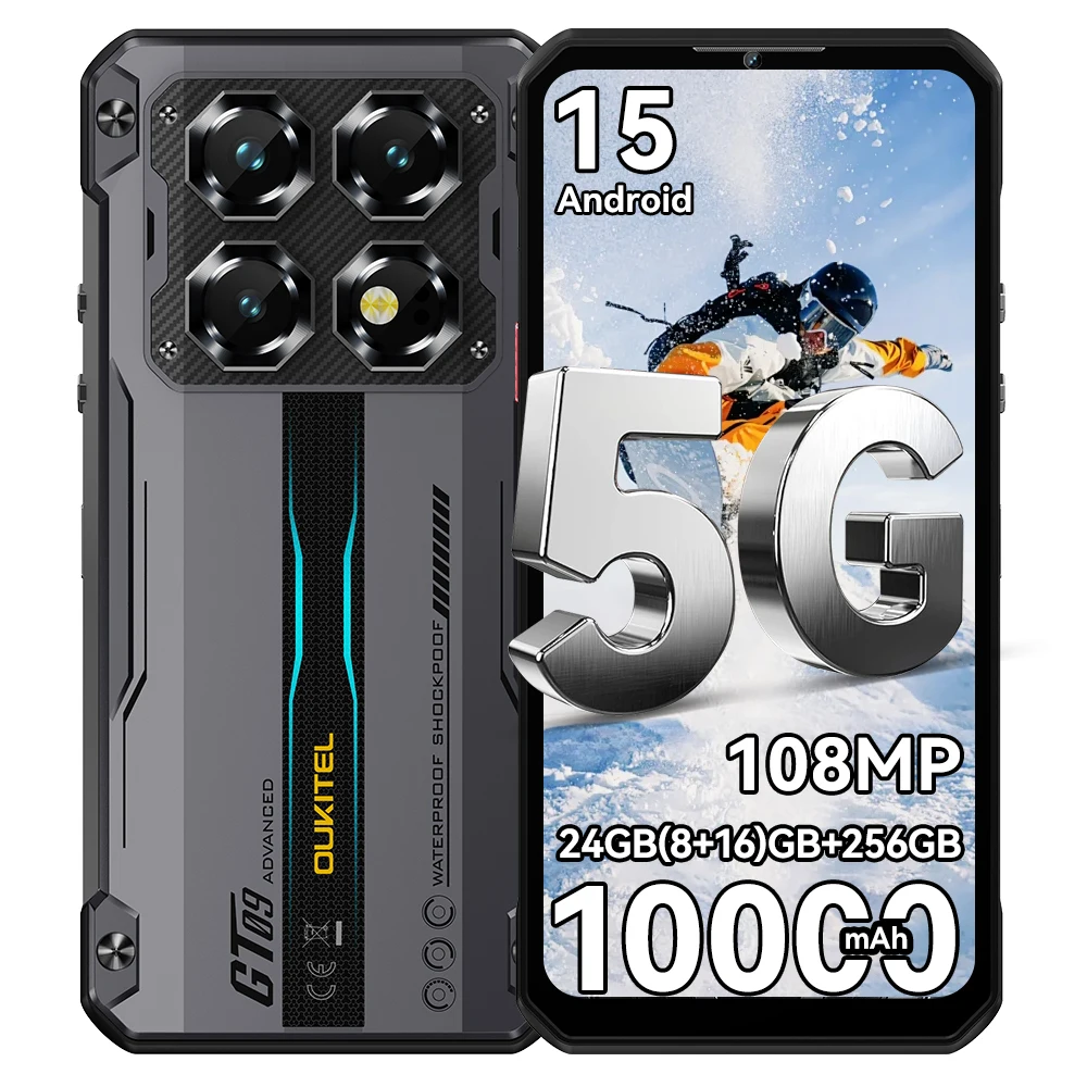 Smartphone OUKITEL WP60 5G 24 Go (8+16) Go + 256 Go ROM, écran HD+ 7,2 pouces 120 Hz, MTK 7025, batterie 10000 mAh, téléphone robuste, 108 MP, Android 15, NFC