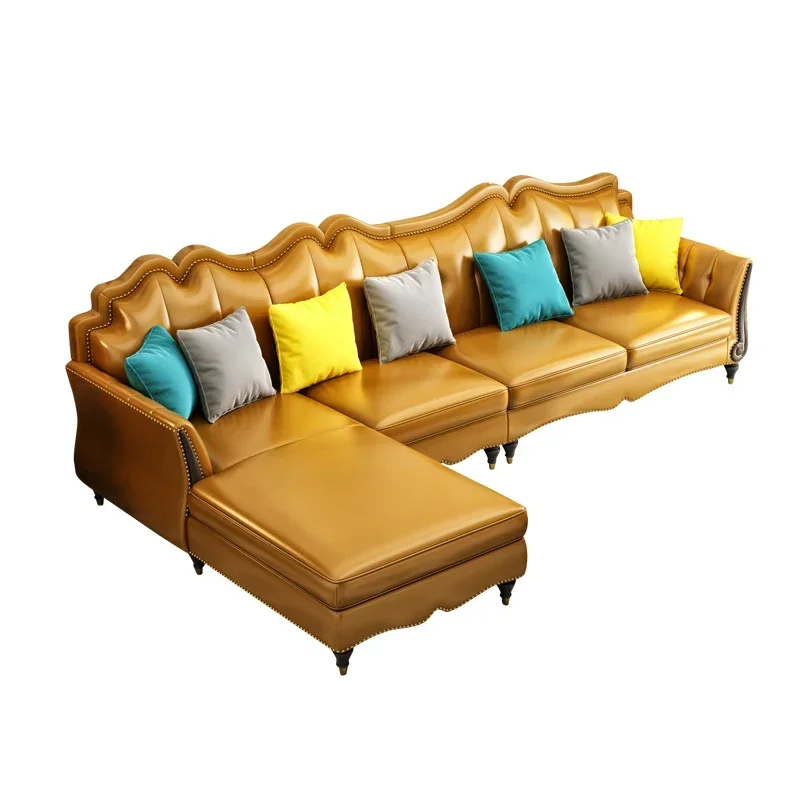 

Легкая роскошная гостиная, простая угловая комбинированная мебель, американский кожаный диван