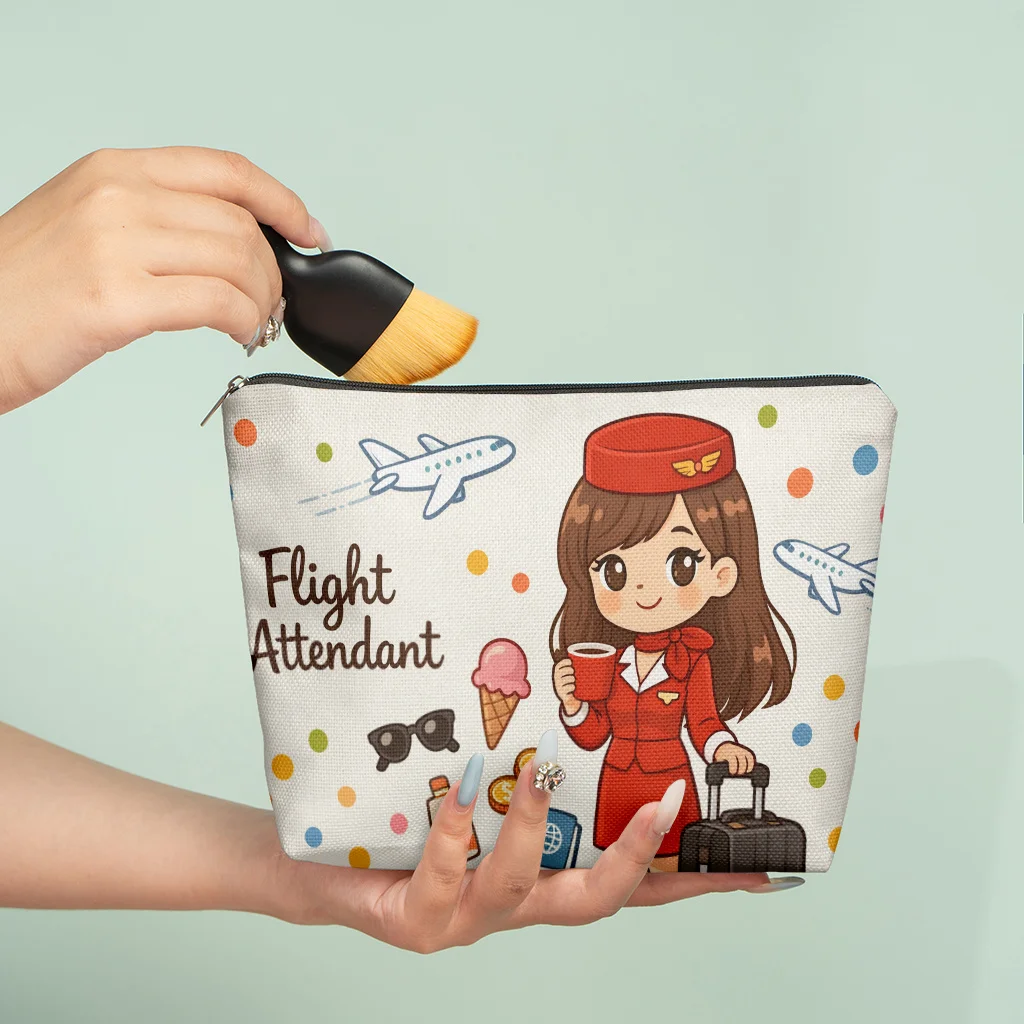 Cosmetic Bag Of Flight Attendant Linen Makeup Bag Foldable & Portable Toiletry Bag, Zipper Closure Men Women Travel Storage Bag