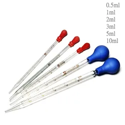 Pipette de transfert graduée en verre, volume. 0.5ml/1ml/2ml/3ml/5ml/10ml, avec tête en caoutchouc