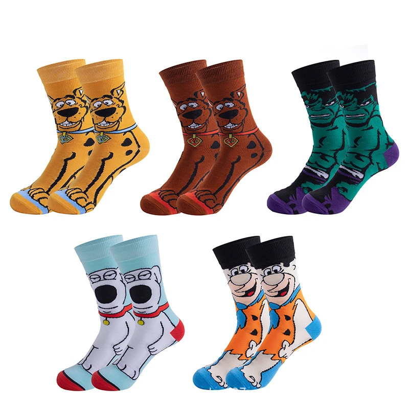 5 Pairs Cartoon Casual Outdoor Sports Socks Men Women Anime Hip Hop Street Fashion Novelty Funny Crew Socks For Camping Hiking view 2