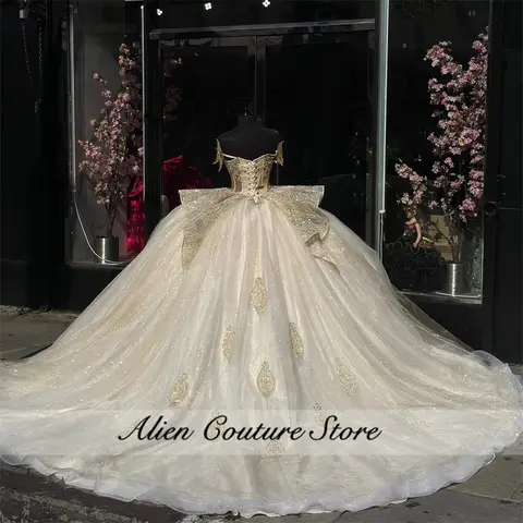 Champagnefärgade Quinceanera-klänningar 2024 Födelsedag Prinsessa Korsett Pärlor Applikationer Söt 15 År Flicka Vestidos Snörning Anpassad 8 best sales champagnefärgade quinceanera-klänningar - №5