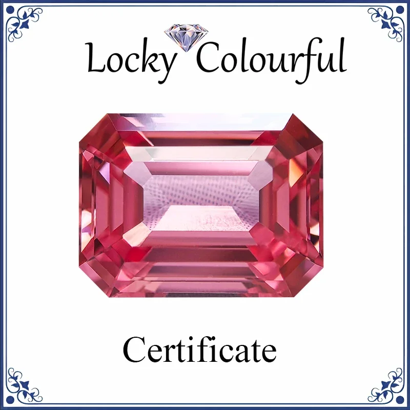 

Lab Grown Padparadscha Emerald Cut Fire Lotus Color Charms beads for DIY Jewelry Making ring Material Selectable AGL Certificate