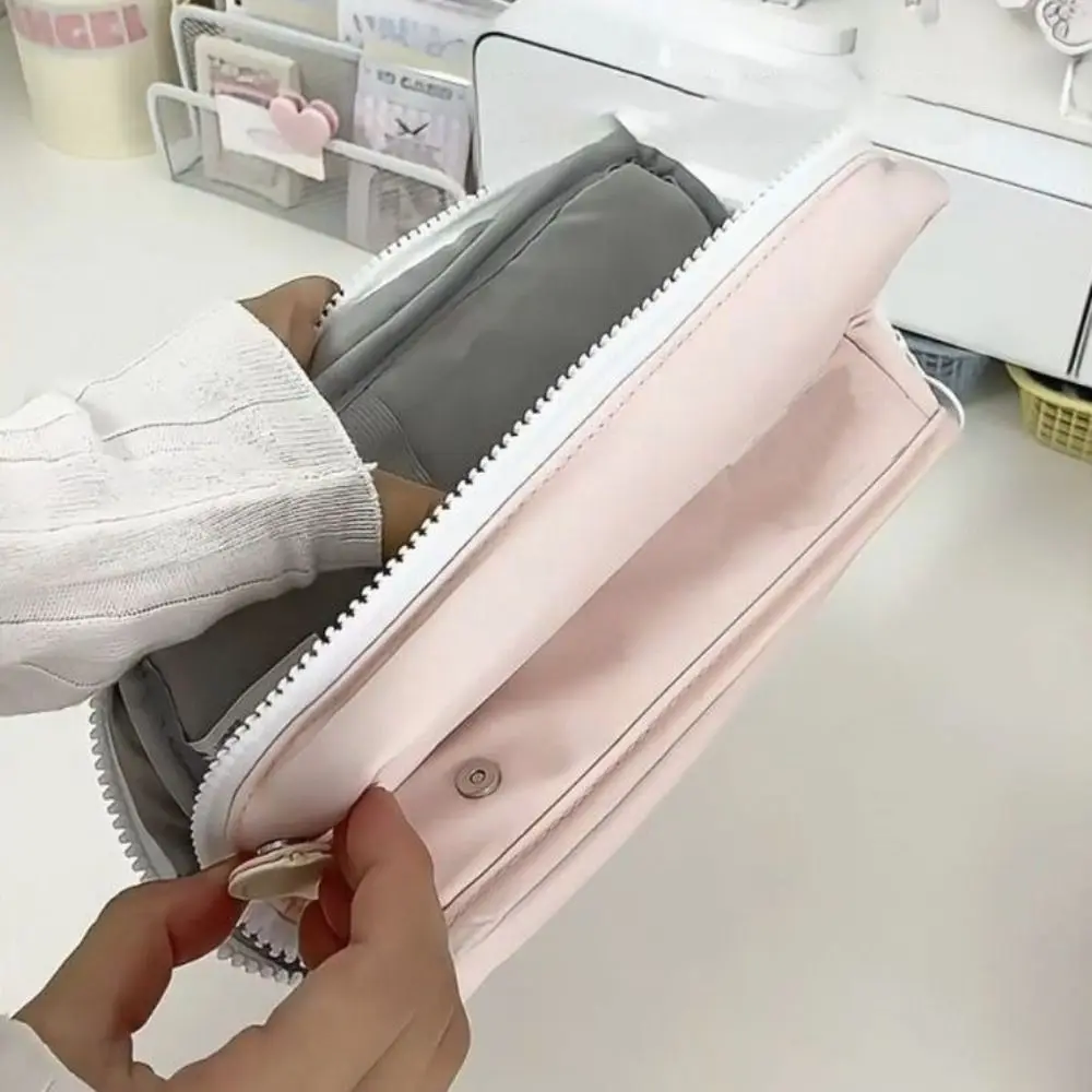 New Pink Pen Bag Foldable Large Capacity Pencil Case Gift Multilayer Cosmetic Bag Students