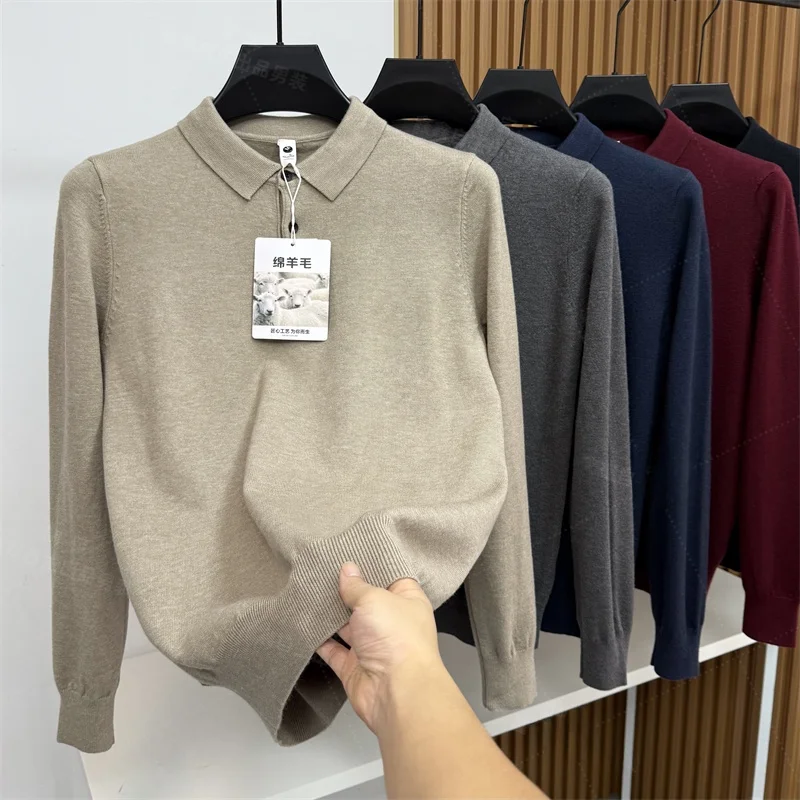 

Lightweight Wool Blend Knitwear Collared Commuter Sle for Men Breathable Comfortable Casual Inner Wear