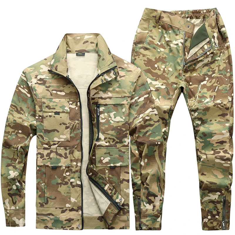 Spring Autumn Men Camo Tactical Workwear Sets Men Windbreaker Tracksuit Man Multi-Pocket Jacket Cargo Pant Training Uniform Sets