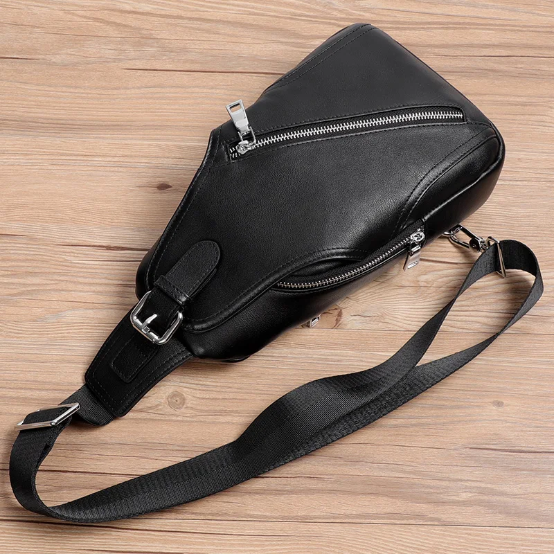 Cowhide Leather Men\'s Chest Bag Fashion Crossbody Bag Genuine Leather Casual Shoulder bag Male Waterproof Messnger Bags Pack