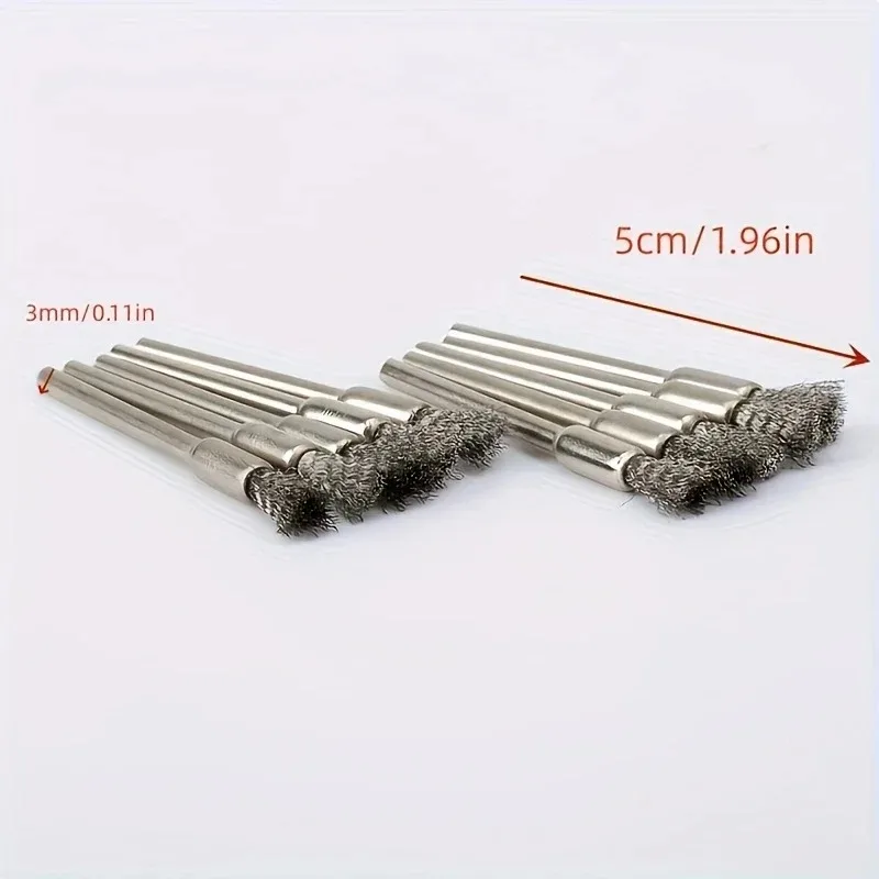 10Pcs Stainless Steel Wire Brushes with a 3.17mm Handle - Ideal for Rotating Tools, Ideal for Cleaning, Rust Removal and Sanding